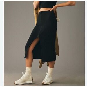 Daily Practice Skirt Womens Small Black Ribbed Knit Full Zip Front Anthropologie